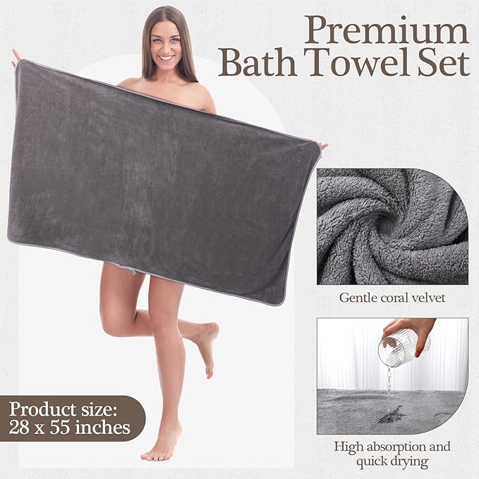 VitalCozy Set of 6 Large Bath Towels for Bathroom 28 x 55 Inches Soft Absorbent Shower Towels Bulk for Daily Use Gym Beach Pool Hotel(Fresh Color)