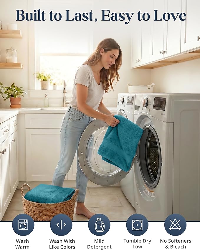 LANE LINEN Luxury Cotton Bath Towel Set of 6 - Soft, Absorbent & Quick Dry - 2 Bath, 2 Washcloths, 2 Hand Towels for Bathroom - OEKO TEX Certified - Smart & Durable Choice for Every Home - Sea Port