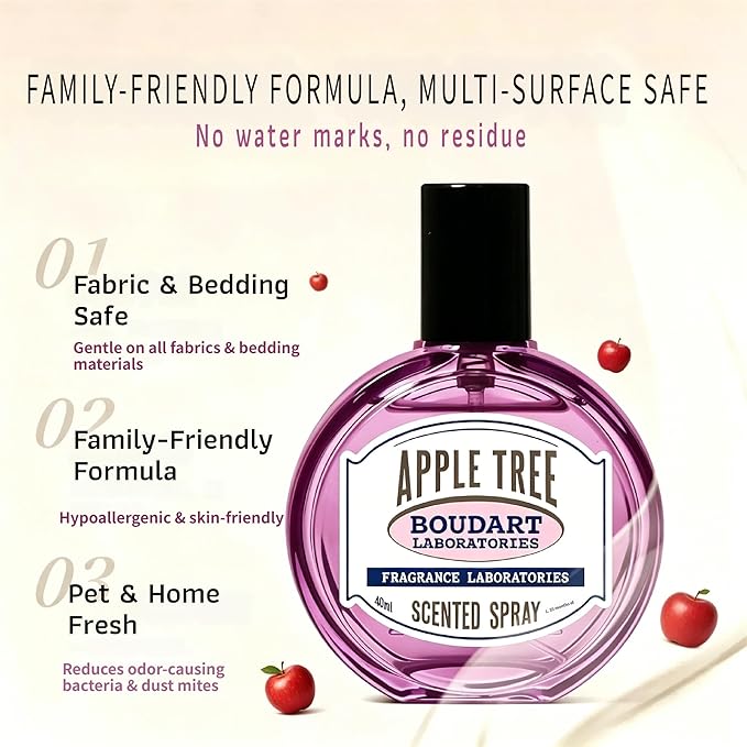 Travel Fabric Refresher Spray – Odor Eliminator & Wrinkle Release, TSA Approved 40ml for Gym Hotel Office Clothes Sofa Curtains, Apple Tree Scent – Boudart Labs