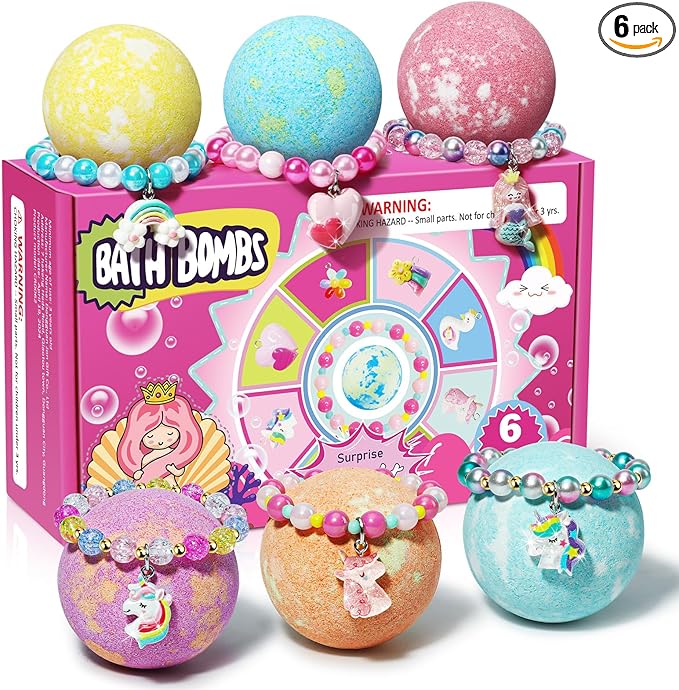 Unicorn Bath Bombs for Kids Girls with Bracelet Inside, sanyi Easter Basket Stuffers Bubble Bath Toys Birthday Gifts for 4 5 6 7 8 Year Old Girl Daughter Granddaughter