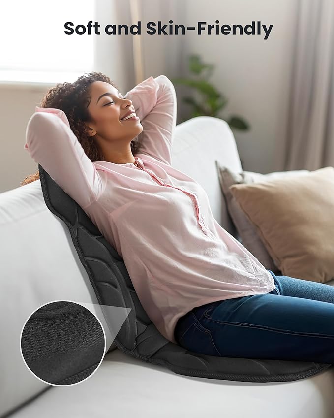 COMFIER Massage Chair Pad, Back Massager with Heat with 8 Vibration Motors, Massage Seat Cushion with 5 Modes, for Back Home Office Use, Gifts for Women Men