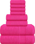 Belizzi Home 8 Piece Towel Set 100% Ring Spun Cotton, 2 Bath Towels 27x54, 2 Hand Towels 16x28 and 4 Washcloths 13x13 - Ultra Soft Highly Absorbent Machine Washable Hotel Spa Quality - Hot Pink