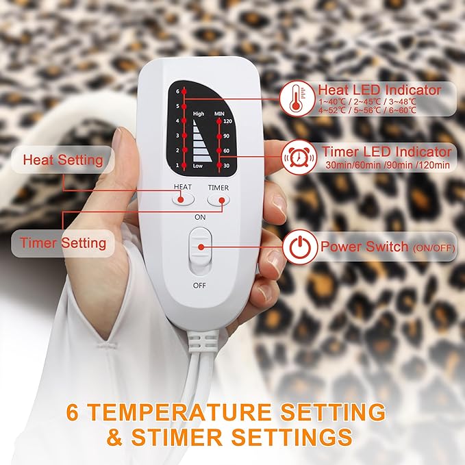 Deepsoon Heating Pad,Electric Heating Pads for Back,Neck,Moist Heating Pad for Abdomen Shoulder Knee Legs,Dry/Moist Heat&Auto Shut Off,Mother's Day Birthday for Men and Women,Leopard Print,24x12 Inch