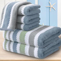 Waffle Towels for Bathroom - Quick Dry | Thick | Lightweight | 500GSM, 2 Bath 28"x52", 4 Hand 16"x27", Cotton Polyester Blend Towels, Shower Towel with Hanging Loops, Navy Grey Green Stripe and White