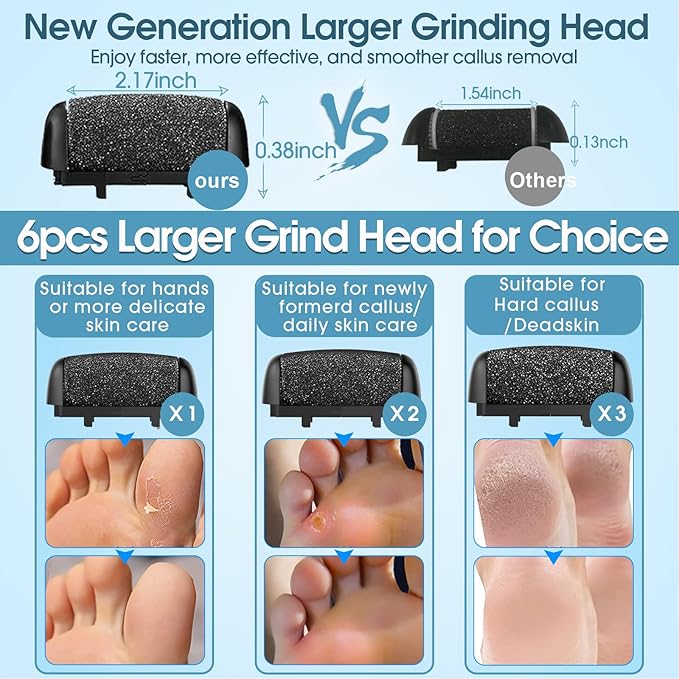 2 Pack Electric Foot File Callus Remover for Feet - Larger Grinding Head&3Speed, Pedicure Kit Foot Scrubber Dead Skin Callus Remover, Foot Care Kit Pedicure Tools for Callus Hardskin Dry Cracks