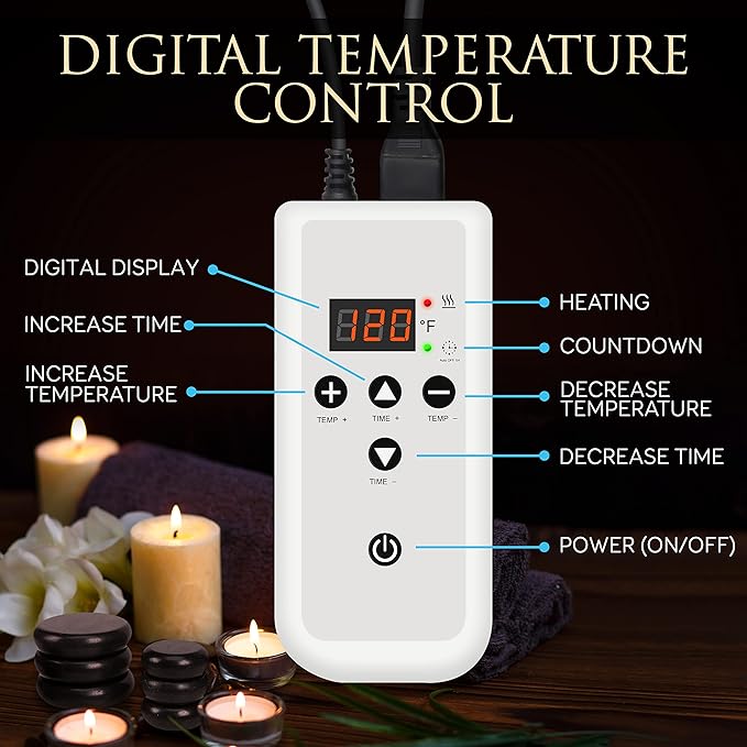 SereneLife Hot Stone Massage Kit Portable Heated Rock Therapy System with Digital Temperature Controller, Includes 12 Massaging Stones, Quick Setup: All-in-One Portable Kit