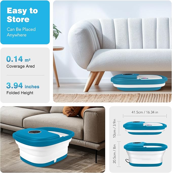 KNQZE Collapsible Foot Spa with Heat, Remote Control, Temperature Control, Bubbles, Pumice Stone, Red Light, Timer, 16 Massage Roller Pedicure Foot Bath Tub Foot Soaker for Relaxation & Stress Relief