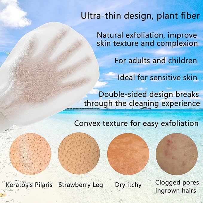 Exfoliating Mitt for Body Scrub Exfoliator Glove Revive Glow Keesa Exfoliating Glove Exfoliate Bath Korean Deep Exfoliating Gloves for Shower Dead Skin Remover Scrubber Exfoliation 1pcs White