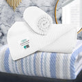 VOOVA & MOVAS Towel Set for Bathroom - 100% Cotton, Quick Dry, Thick, 3 Piece Towel Set, 1 Blue Stripe Large Bath 27"x52",1 White Hand 18"x28",1 White Washcloth 13"x13",Dorm Room Essentials