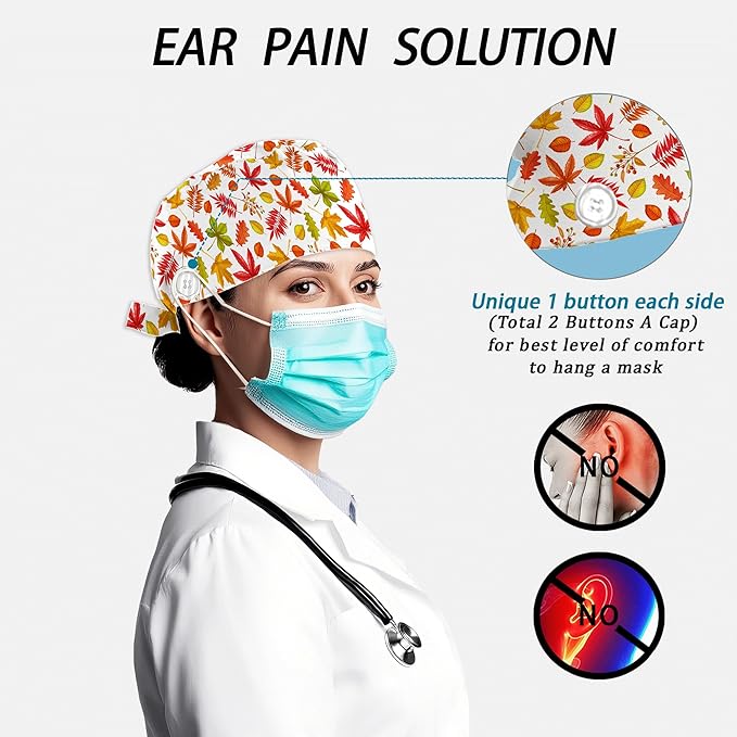 2 Pcs Working Cap with Sweatband for Women Men, Adjustable Cleaning Working Hats, Nurse Surgical Caps
