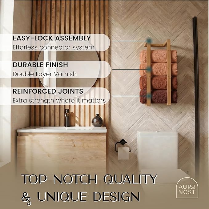 Bamboo Towel Racks - Vertical Wood Towel Rack Bamboo Bathroom Accessories, Storage, Wall Towel Rack for Rolled Towels for Bathroom Furniture, Spa Furniture and Decor