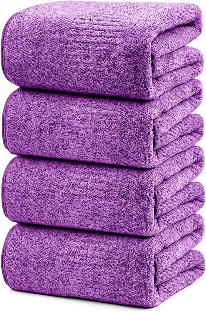 SEISSO Bath Towels, Extra Absorbent & Quick Drying Lightweight Fiber Towels, Premium Big Soft Bath Towel for Fitness, Spa, Sports Towels, Yoga Towel, Dark Purple(4 Pack)