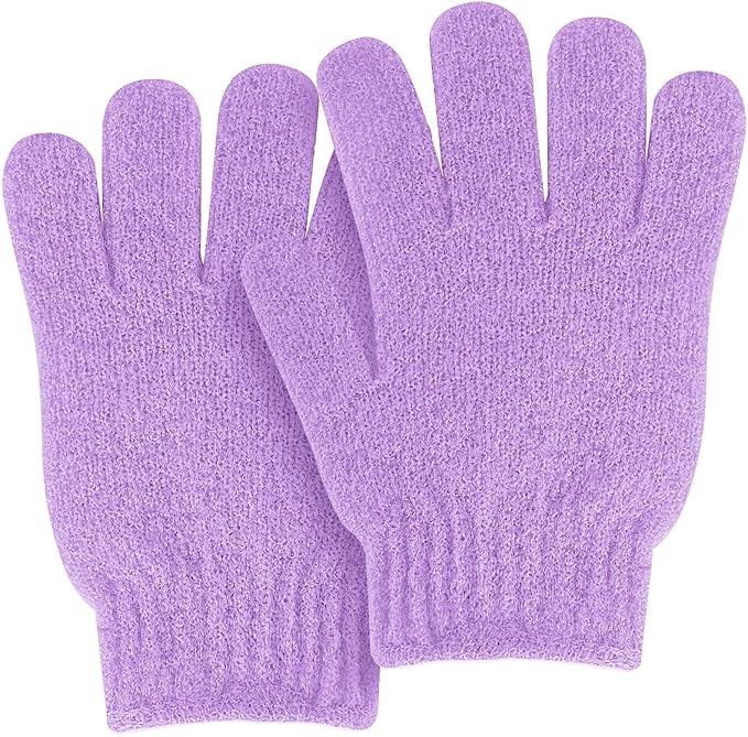 MOLOPPO 2 PCS Exfoliating Glove, Scrub Gloves Exfoliating, loofah, Body Exfoliator, Bath Gloves（Purple Red）