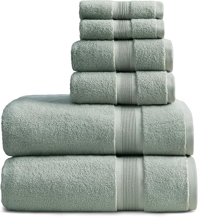 Springtree Home Luxury Bamboo Rayon Bath Towel Set 6 Piece Set | 35% Bamboo Rayon - 65% Cotton | Absorbent Quick-Dry Towels for Bathroom | Oeko-TEX Standard 100 Cotton | Eucalyptus