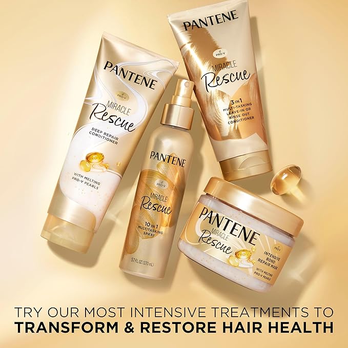 Pantene Miracle Rescue Deep Conditioner with Melting Pro-V Pearls - For Dry,Damaged,or Color-Treated Hair - Intense Moisture & Repair - 8.0 Oz,(Pack of 12)