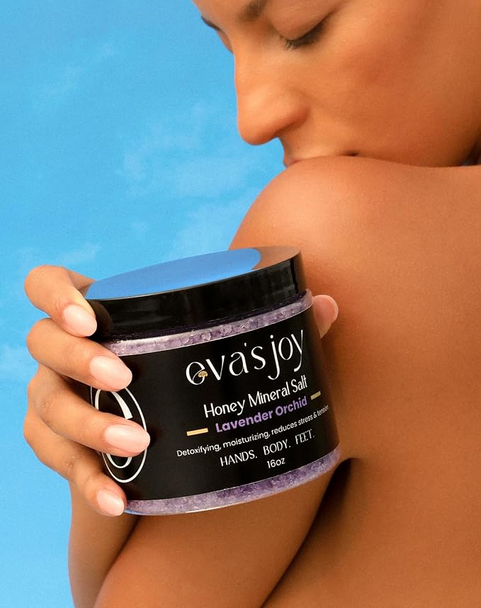 Eva's Joy Lavender Orchid Mineral Bath and Foot Soak, Made with Epsom Salt Crystals, Oil-Free, Exfoliating & Nourishing, Relaxing Lavender Scent, Cleanses & Hydrates Skin, 16 oz