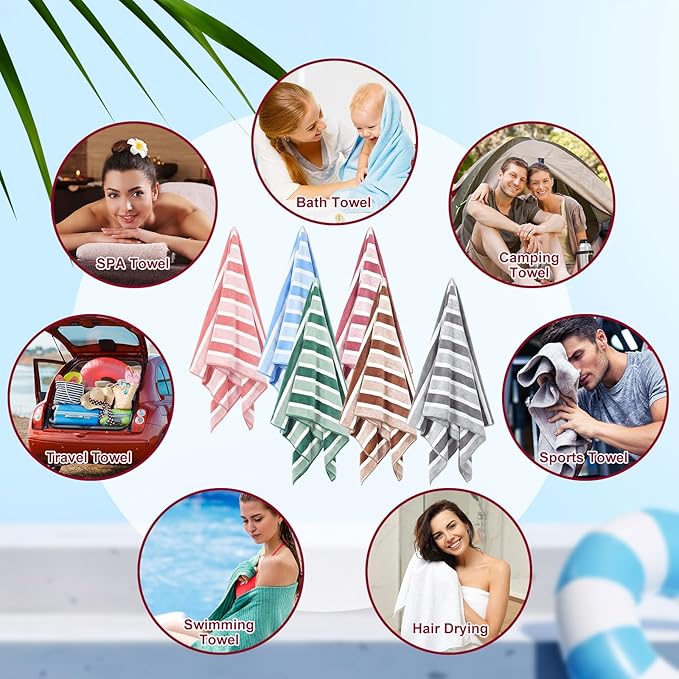 SmoothNovelty 18 Pack Microfiber Bath Towels Bulk 27'' x 60'' Oversized Size Bath Towel Highly Absorbent Extra Large Soft Drying for Beach Shower Summer Salon Sport Gym Party (Stripes,Neutral)