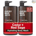 Every Man Jack Cedar + Red Sage Mens Body Wash for All Skin Types - Cleanse, Hydrate, and Smell Great - Free of Parabens, Phtalates, and Dyes - 33.8 fl oz (2 Pack)