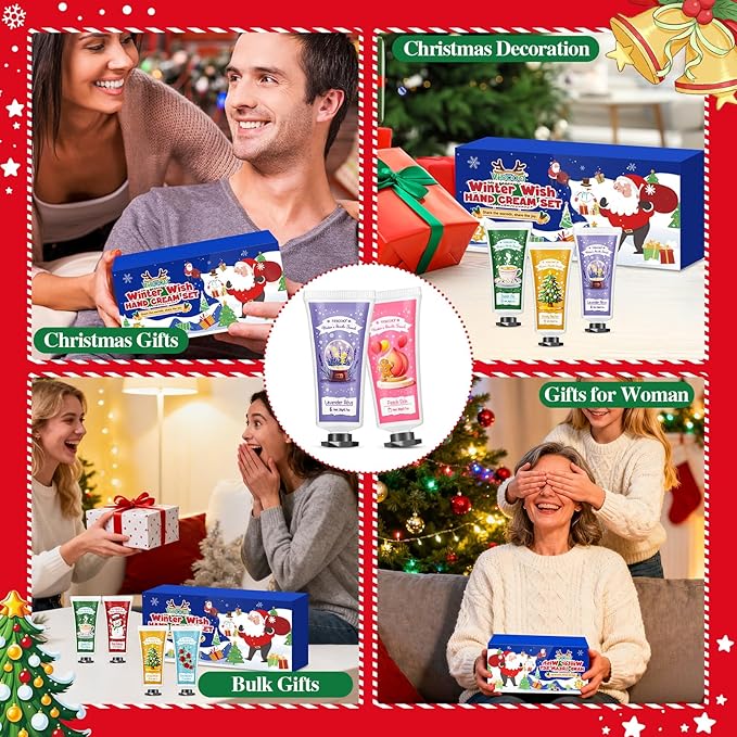 VISCOO 12 Pack Christmas Hand Cream Gift Set for Women, Mini Hand Lotion for Dry Cracked Hands Travel Size,Christmas Gifts in Bulk for Party Favors,Stocking Stuffers for Women Teen Girls Holiday Gifts