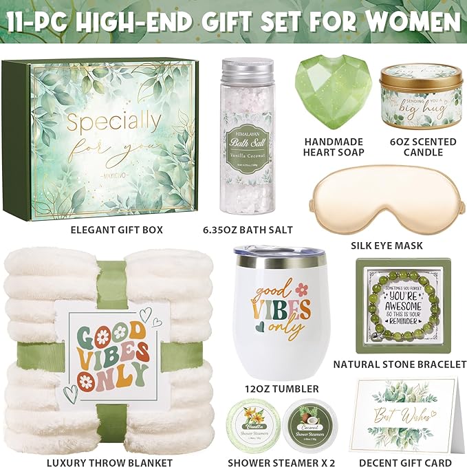 Mothers Day Birthday Gifts for Women Self Care Gift, Get Well Soon Gift Baskets Relaxing Spa Care Package for Women with Blanket, Unique Gift Baskets for Mom Her Wife Girlfriend Friend Sister Teacher