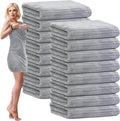 SmoothNovelty 16 Pack Microfiber Bath Towels Bulk 27'' x 60'' Oversized Size Bath Towel Highly Absorbent Extra Large Soft Drying for Beach Shower Summer Salon Sport Gym Party (Stripe,Grey)