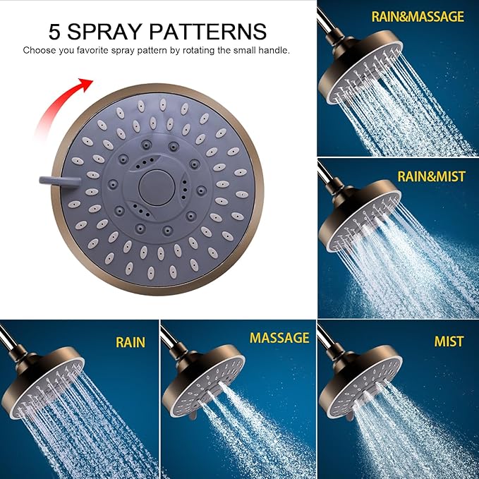 Shower Head and 15 Stage Shower Filter Combo, FEELSO High Pressure 5 Spray Filtered Showerhead with Water Softener Filters for Hard Water Remove Chlorine and Harmful Substances (Oil Rubbed Bronze)
