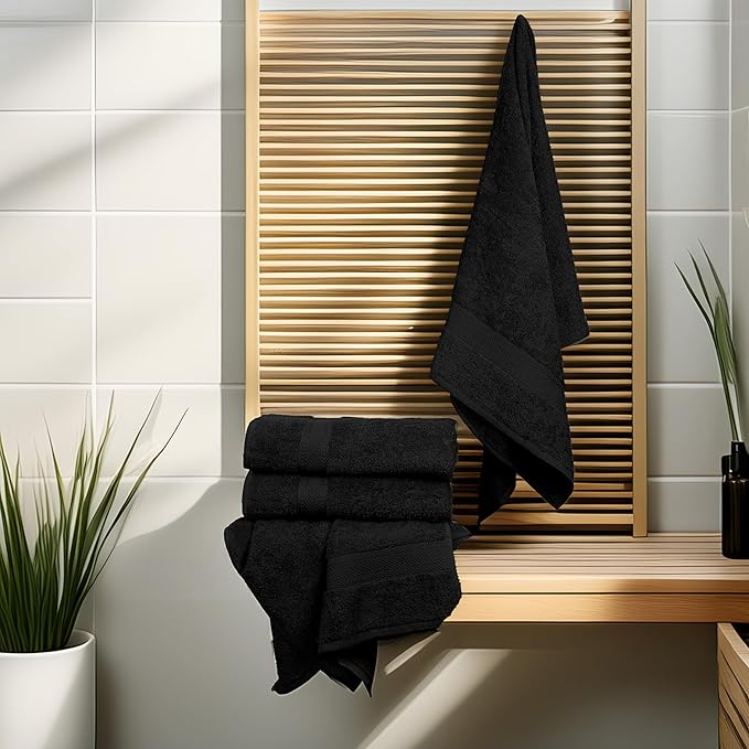 Commercial Bulk Pack of 12 Bath Towels – 100% Cotton Terry 24" x 48" – Ideal for Hotels, Salons, Gyms, Spas & Institutional Use – Black