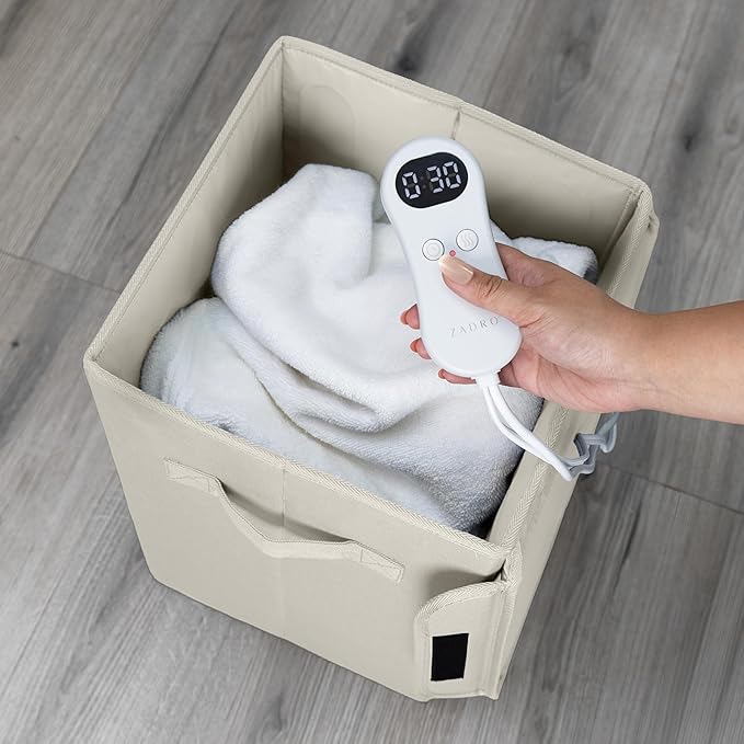 Zadro Foldable Towel Warmer, Folding Heat-Resistant Fabric, XLarge 35 Liter Capacity, Dual Even-Surround Heat Modes, Collapsible Space-Saving Design (Cream, 35L - 19.5"x12"x12")