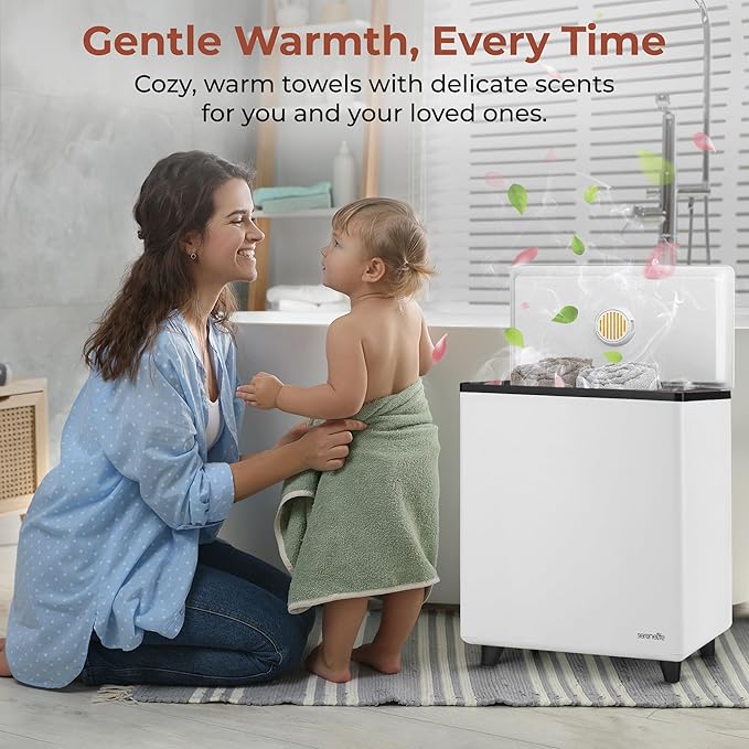 SereneLife WIFI Luxury Rectangle Towel Warmer - Spa & Bathroom Blanket Heater with Custom Fragrance, Auto Shut-Off, Fits 2 large Towels, Blankets, Bathrobes, PJ's - Perfect Gift for Him & Her (Black)