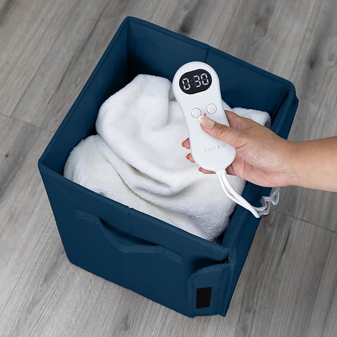 Zadro Foldable Towel Warmer, Folding Heat-Resistant Fabric, XLarge 35 Liter Capacity, Dual Even-Surround Heat Modes, Collapsible Space-Saving Design (Navy Blue, 35L - 19.5"x12"x12")