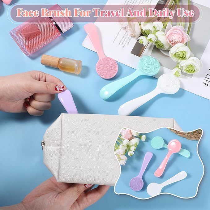 JJUNW 4 Pcs Silicone Face Brush for Cleansing, Waterproof Face Cleaning Scrubber Soft Bristles Wash Brush, Contour Faces Brushes Exfoliating Brushes for Blackheads Makeup Removal(Colorful)