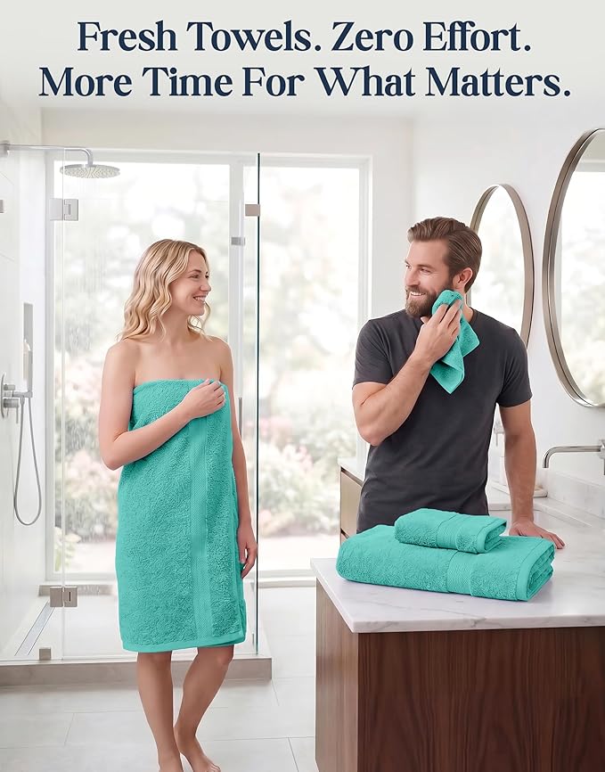 LANE LINEN 100% Cotton Bath Towel Set - 6 Pieces - Softer, Durable & Highly Absorbent - 2 Bath, 2 Wash cloths, 2 Hand Towels for Bathroom - Family Set, Premium Quality & OEKO-TEX Certified - Teal