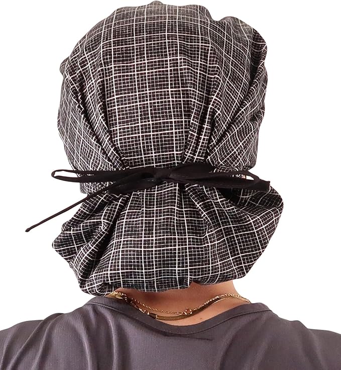 Sparkling EARTH Banded Bouffant Surgical Scrub Ponytail Working Caps and Built-in Sweatband - 100% Cotton - Made in The USA