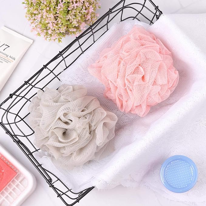 Pack of 4 Bath Sponges Shower Loofahs 60g Bath Exfoliating Sponge Shower Pouf Body Scrubber Mesh Pouf for Exfoliate Cleanse and Soothe Skin