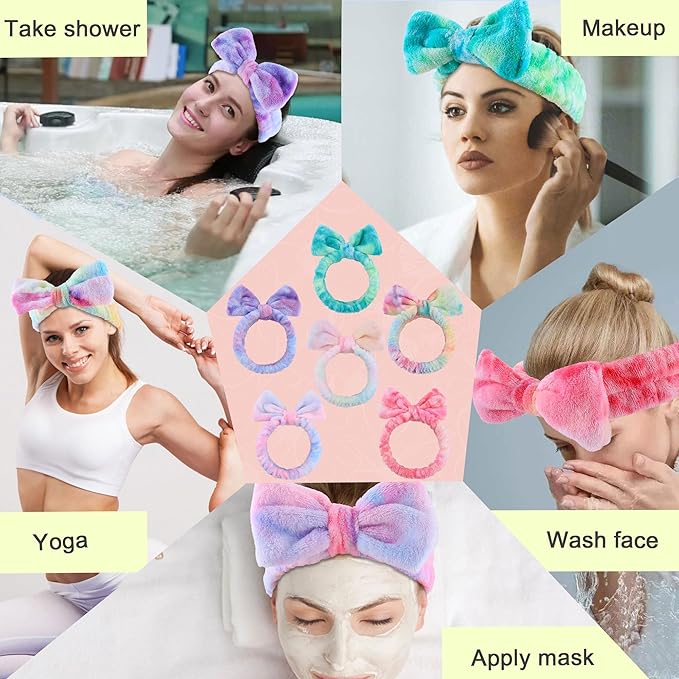 WSYUB Skincare Headband, 6pcs, Tie Dye Color, Soft Coral Fleece, Elastic, Washable, Reusable, For Women, Girls, Facial Makeup, Shower, Exercise, Party Gift