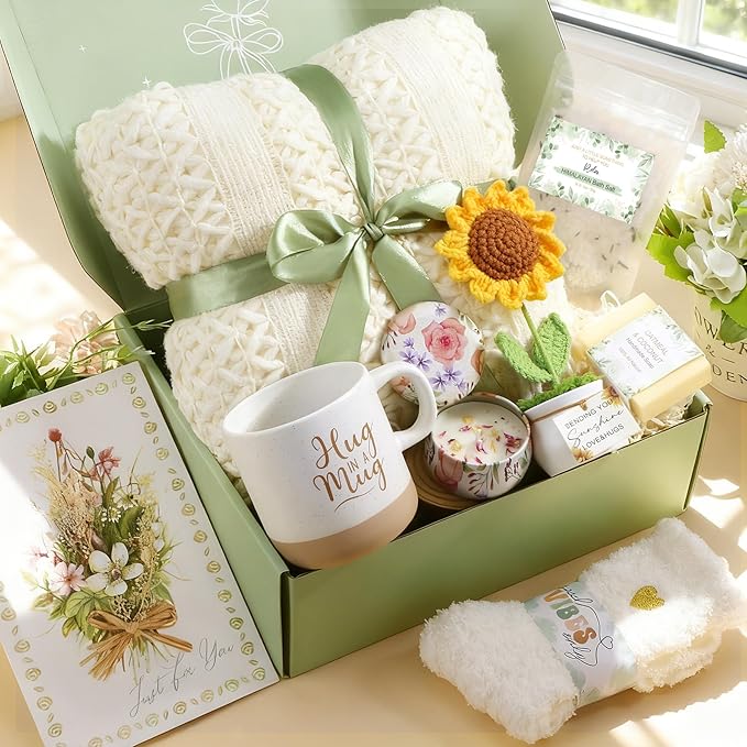 Self Care Gifts for Women Birthday Care Package Spa Kit, Get Well Soon Gift Baskets for Women, Inspirational Sunflower Mothers Day Gifts for Mom Her Wife Sisters Grandma, Thinking of You Sympathy Gift