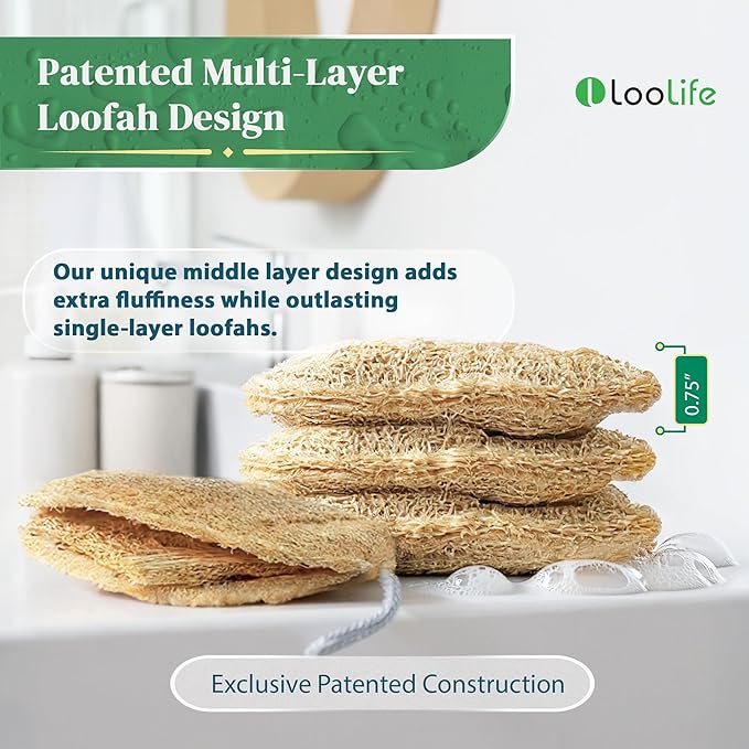 Natural Loofah Exfoliating Sponge (3 Pack) - Organic Loofah for Body - Biodegradable Shower Luffa - Natural Bath Sponges Loufa - Estropajos para el Cuerpo