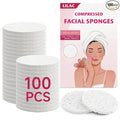 100 Count Compressed Facial Sponges 100% Natural Cellulose Eco-Friendly Makeup Sponges for Gentle Cleansing, Exfoliating & Stubborn Makeup Removal Travel for Women (Round white)