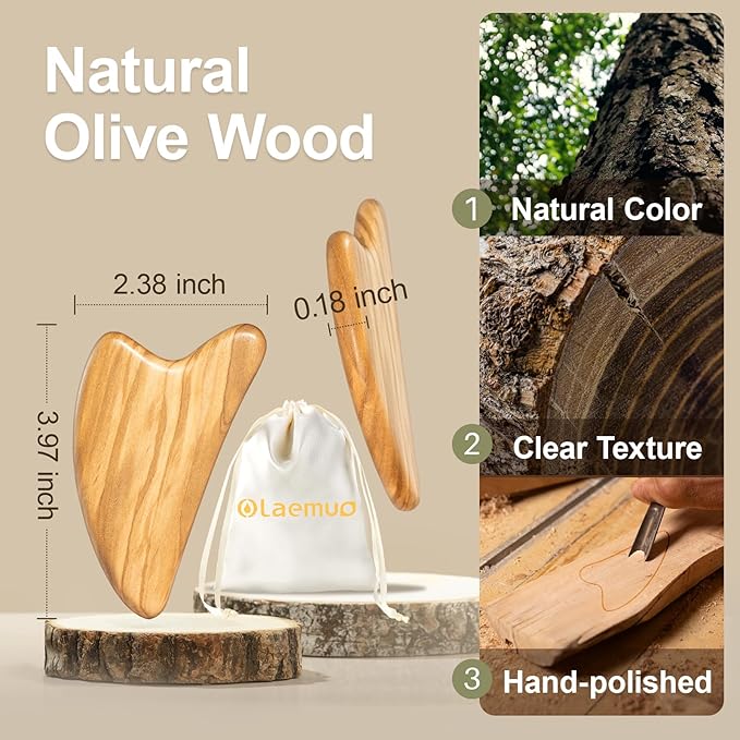 Gua Sha Tool for Face - Natural Facial Massager for Lymphatic Drainage, Jawline Sculpting & Puffiness Reducing, Full-Body Massage Tools for Pain Relief, Mothers Day Gifts(Olive Wood)