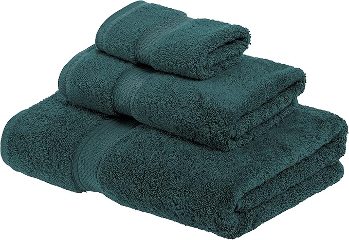 Superior Egyptian Cotton Pile 3 Piece Towel Set, Includes 1 Bath, 1 Hand, 1 Face Towel/ Washcloth, Ultra Soft Luxury Towels, Thick Plush Essentials, Guest Bath, Spa, Hotel Bathroom, Teal