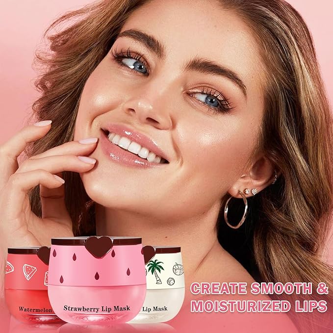Honey Pot Lip Balm,3PCS Coconut Watermelon Strawberry Lip Balm,Moisturizing and Repair Bee Lip Balm Honey Pot,Prevention Dry and Crack Lip Mask Overnight