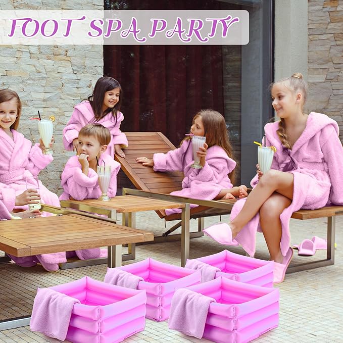 FillTouch 12 Pcs Foot Spa Kit for Girls Kids 12.5''x12.5''x8.3'' Foot Care Bath and 12''x28'' Hand Towels Washbasin Salon Towels Portable for Sleepover Spa Swim Birthday Party Supplies(Light Purple)