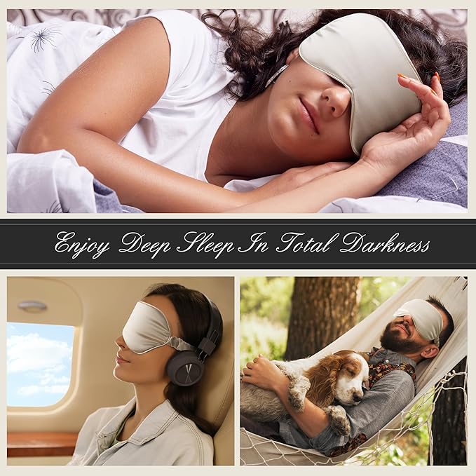 BOKOR Nature Silk Sleep Eye Mask, Sleeping Mask, Dark Circles and Puffiness, Improve Sleep, Light Blocking Eye Cover - Champagne