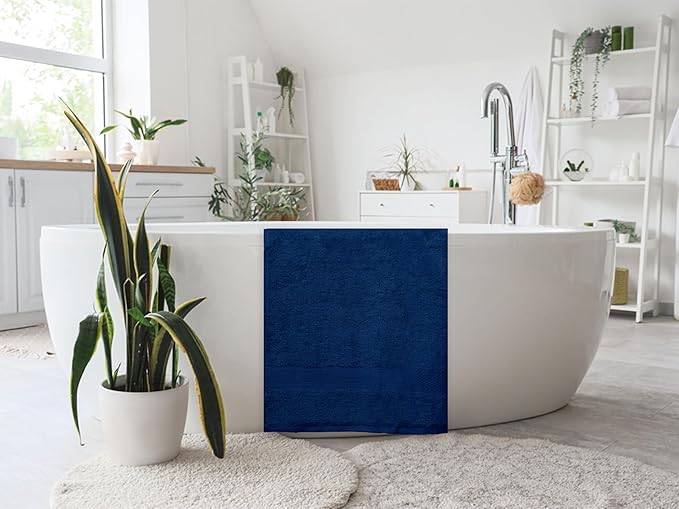 Large Bath Towels Pack of 6 – 24" x 50", 100% Cotton Terry – Soft, Quick-Dry & Highly Absorbent – Navy Blue Towels for Bathroom, Spa, Shower, Pool & Daily Use