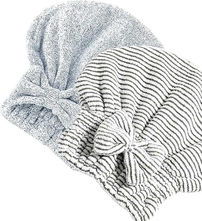 Jseng 2PC Bamboo Fiber Hair Drying Caps, Large Hair Wrap Towels, Extreme Soft & Ultra Absorbent, Thick Fluffy Fast Drying for Women