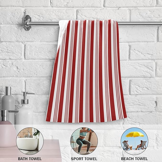 Abstract Red and White Striped Hand Towels for Bathroom Set of 2,Christmas Candy Cane Pattern Decorative Bathroom Towels for Bath,Face,Hair,Soft Absorbent Dish Towels for Kitchen Decor 28"x14"