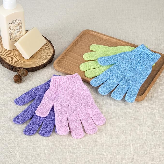 4 Pairs Exfoliating Gloves for Shower, Shower Gloves, Body Scrubber, Korean Exfoliating Mitt Body Scrubber, Microfiber Bath Gloves, Exfoliate Sponge Loofah Wash, Shower Scrubber