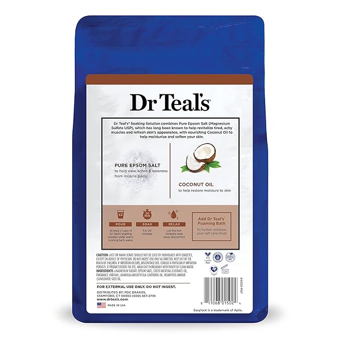 Dr Teal's Epsom Salt Magnesium Soak, Nourish & Protect with Coconut Oil, 3 lbs (Pack of 4)