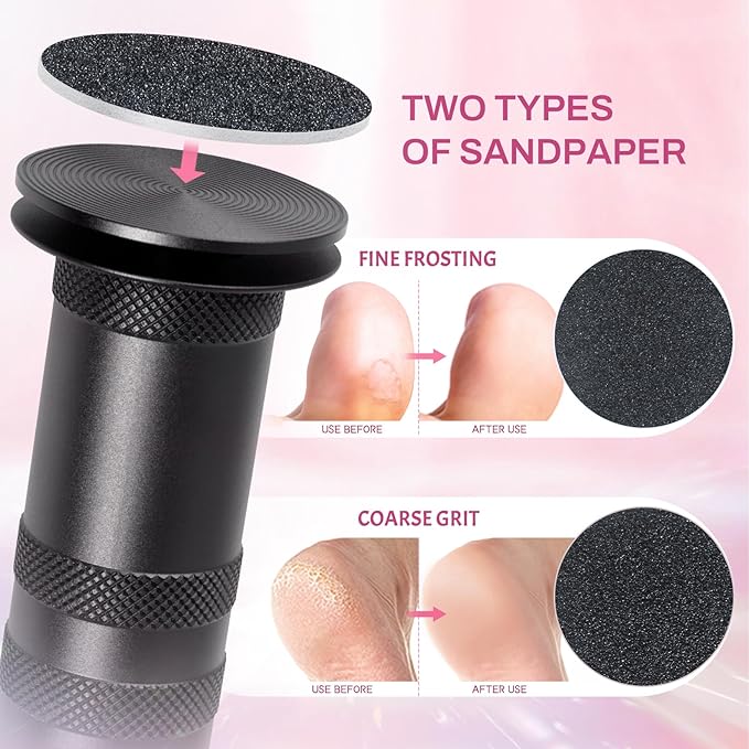 Krofaue Electric Foot Callus Remover for Women - 1200rpm Electric Foot File Callus Remover with Anti-Slip Stripes, 60pcs Sandpaper Discs Adjustable Speed Foot Sander for Dead Skin Womens(Black)