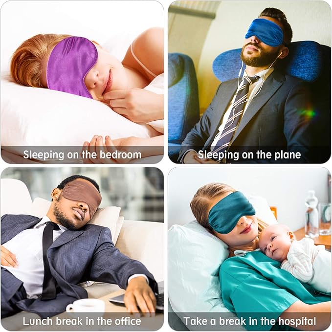4 Pieces Kids Eye Mask for Sleeping Silk Sleep Mask Smooth Soft Eye Mask Eye Cover with Adjustable Strap Blindfold for Blocking Out Lights Travel Relax (Dark Green, Royal Blue, Purple, Coffee)